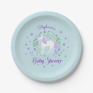 Hübsch Unicorn PurpleAqua Babydusche Personalisier Pappteller