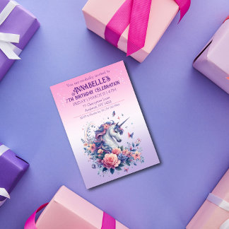 Hübsch Unicorn Rosa Lila Ombre Girls Geburtstag Einladung