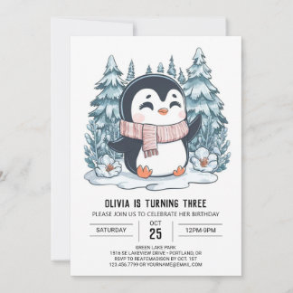 Hübsch verzauberter Pinguin Digital zum Geburtstag Einladung