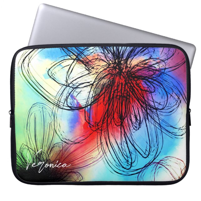Hübsch Vibranly Watercolor Dahlia Floral Abstrakt Laptopschutzhülle (Vorderseite)