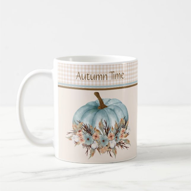 Hübsch Vintager blauer Herbst Karierter Blumenpump Kaffeetasse (Links)