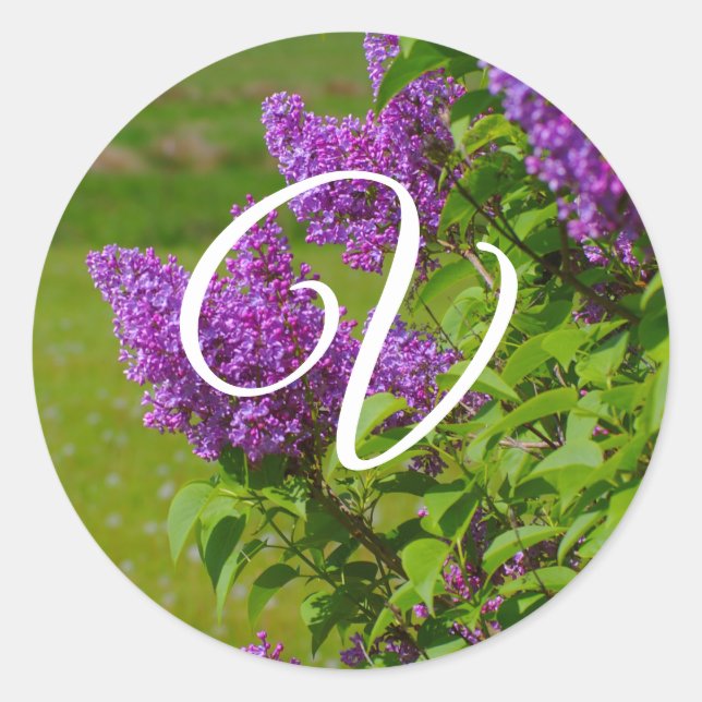 Hübsch-violette Blumen, Monogramm-Umschlag Aufkleb Runder Aufkleber (Vorderseite)