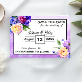 Hübsch-violette Blumen Save the Date blühend Einladung