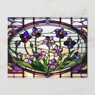 Hübsch-violette Blüten aus festem Glas Postkarte