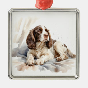 HÜBSCH WATERCOLOR ENGLISCH SPRINGER SPANIEL DOG ORNAMENT AUS METALL
