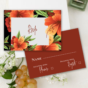 Hübsch Watercolor Moody Orange Floral Wedding RSVP Karte