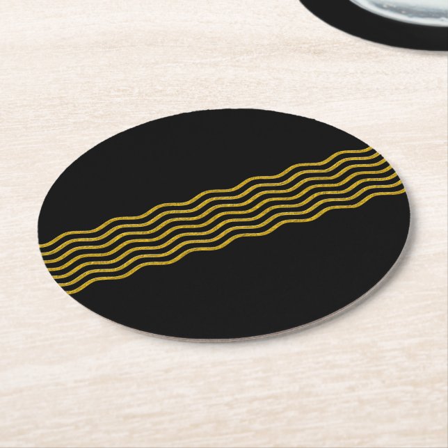 Hübsch Waves gold + Ihr Backgr, Text & Ideen Runder Pappuntersetzer (Angewinkelt)