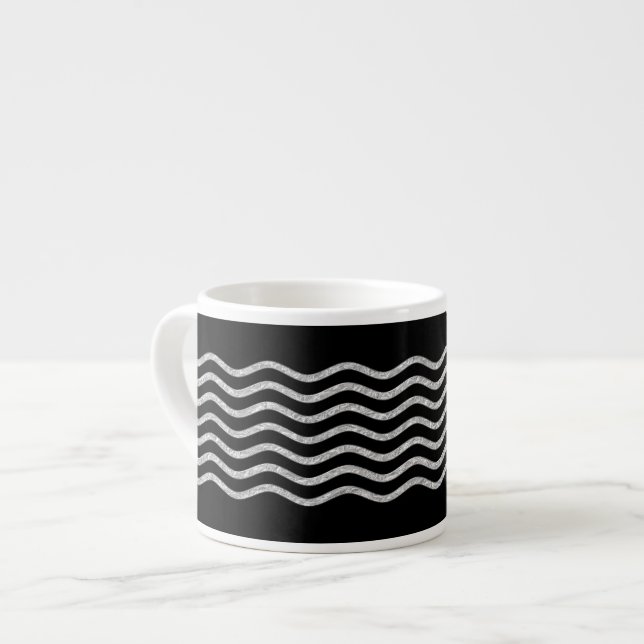 Hübsch Waves silver + Ihr Backgr, Text & Ideen Espressotasse (Vorderseite Links)