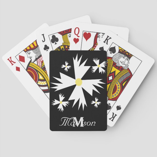 Hübsch-weißes Floral Daisy Geometrie Spielkarten (Rückseite)