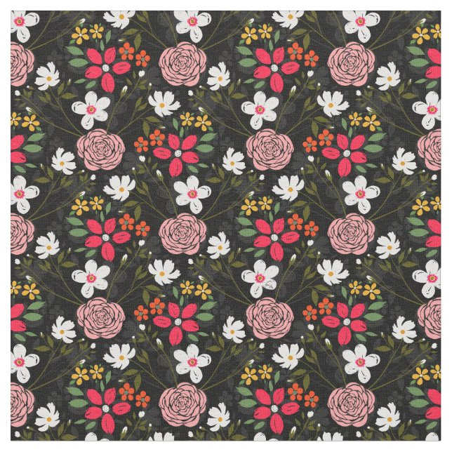 Hübsch-Weißrosa Bläserschwarze Pinselstriche Stoff (Nahaufnahme)