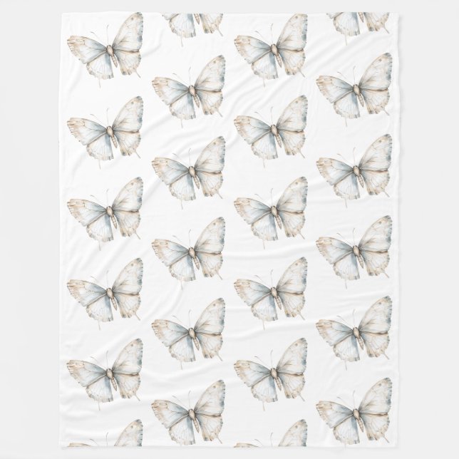 Hübsch-White-Butterfly Fleecedecke (Vorderseite)