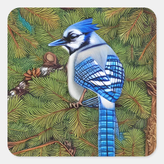 Hübsch Wilderness Blue Jay Quadratischer Aufkleber (Vorderseite)