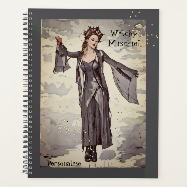 Hübsch Witchy Mischief Fun Zitat Grau Journal Planer (Vorderseite)