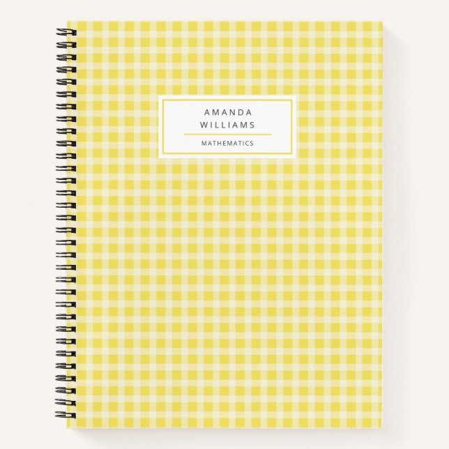 Hübsch Yellow Gingham Karierter Personalisierter E Notizbuch (Vorderseite)