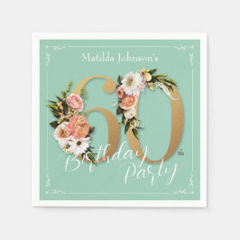 Hübsche 60. Geburtstag Mint Gold Floral Glamour Serviette
