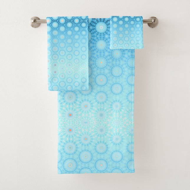 Hübsche Abdeckung von Ombre Blue und Peach Geometr Badhandtuch Set (Insitu)