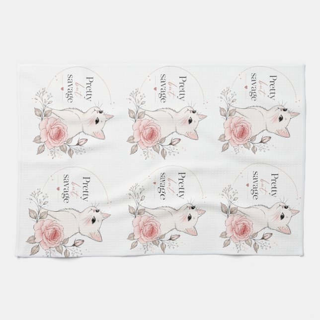 Hübsche aber wilde Kawaii Katze Rose Handtuch (Horizontal)