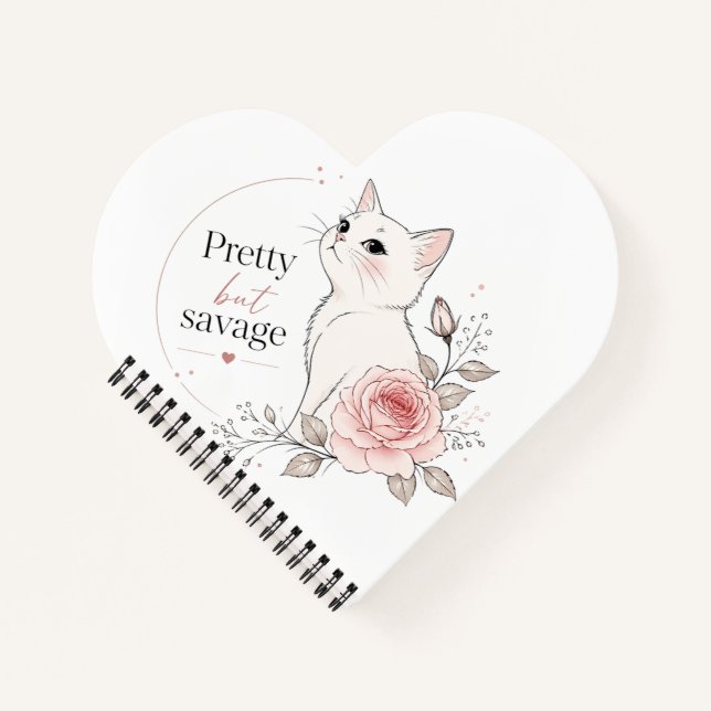Hübsche aber wilde weiße Katze Rose Notizbuch (Vorderseite)