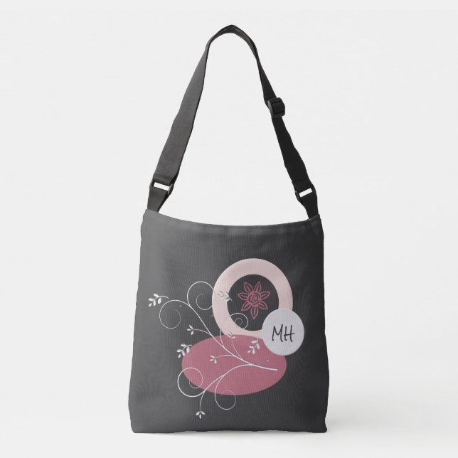 Hübsche Abstrakte Blätter Grau/Rosa Tasche (Vorderseite)