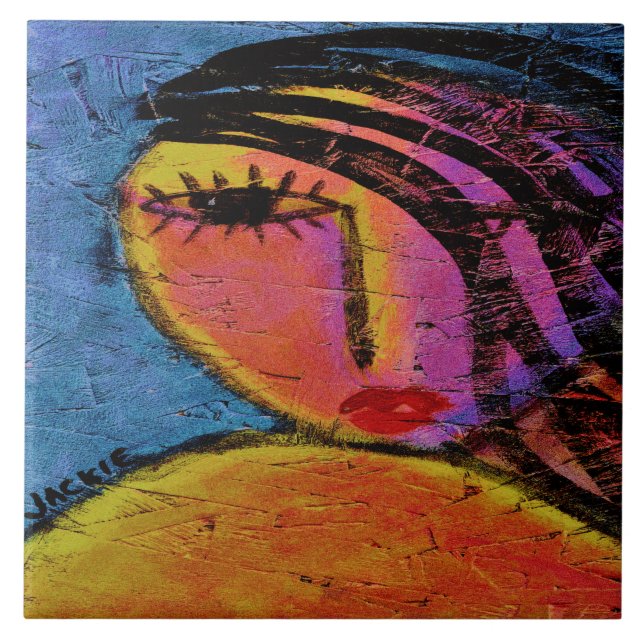 Hübsche Abstrakte Girl-Malerei auf OSB-Platine Fliese (Vorderseite)