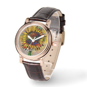 Hübsche Abstrakte Sonnenblumenmalerei Armbanduhr