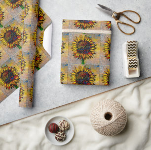 Hübsche Abstrakte Sonnenblumenmalerei Geschenkpapier