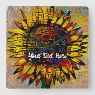 Hübsche Abstrakte Sonnenblumenmalerei Quadratische Wanduhr