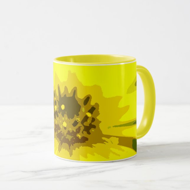 Hübsche Abstrakte Vivid Yellow Daisy Blume Tasse (VorderseiteRechts)