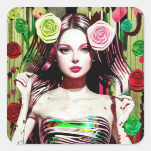 Hübsche Abstrakte weibliche Collage Art Ai Quadratischer Aufkleber