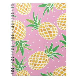 Hübsche Ananas auf grunge rosa punktiertem Hinterg Notizblock