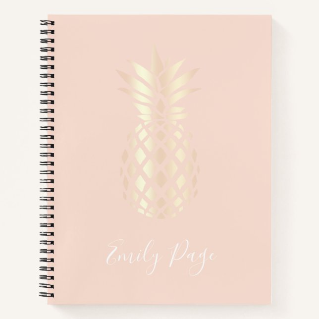 Hübsche Ananas aus Kupfer, Rose aus Gold und Rosa Notizbuch (Vorderseite)