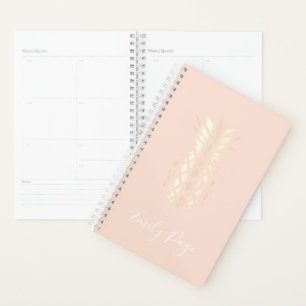 Hübsche Ananas aus Kupfer, Rose aus Gold und Rosa Planer