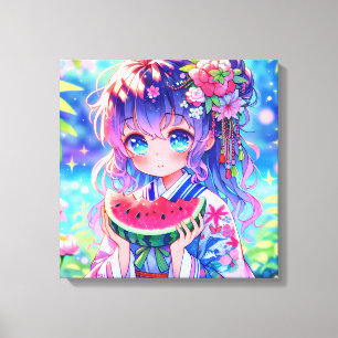 Hübsche Anime Girl Eating Leinwanddruck