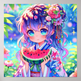 Hübsche Anime Girl Eating Poster