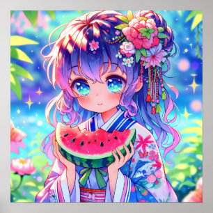 Hübsche Anime Girl Eating Poster