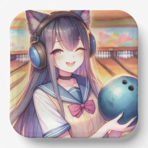 Hübsche Anime Girl im Bowling Geburtstagsparty Pappteller