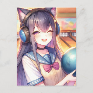 Hübsche Anime Girl im Bowling Geburtstagsparty Postkarte