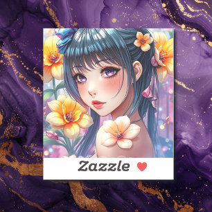 Hübsche Anime Girl mit Lila Augen Aufkleber