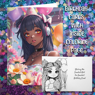 Hübsche Anime Girl of Color Personalisiert Geburts Karte
