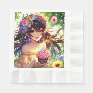 Hübsche Anime Girl's Birthday Cupcake Serviette