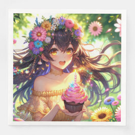 Hübsche Anime Girl's Birthday Cupcake Serviette