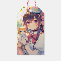 Hübsche Anime Holding Kitten Girl's Birthday