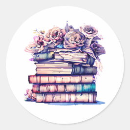Hübsche antike Bibliothek und Vintage Rose Runder Aufkleber