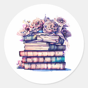 Hübsche antike Bibliothek und Vintage Rose Runder Aufkleber