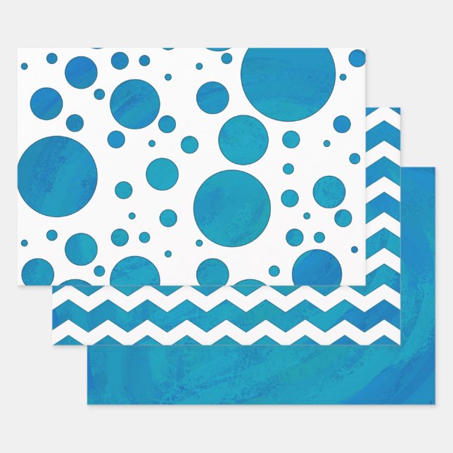 Hübsche Aqua Blue Farbkoordinierte Muster Geschenkpapier Set (Set)
