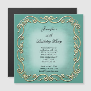 Hübsche Aquamarine antike Scroll Geburtstagsparty Magneteinladung