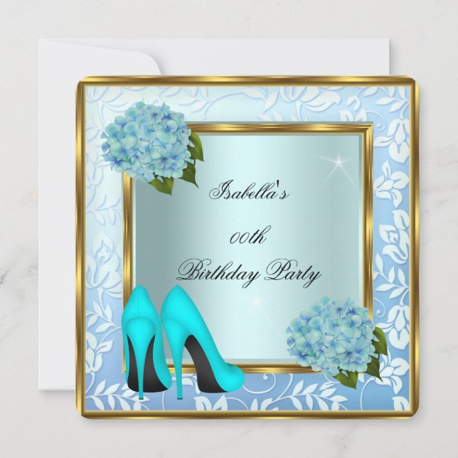 Hübsche Aquamarine Hydrangeas Blumenstrauß Geburts Einladung (Vorderseite)