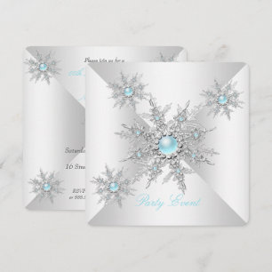 Hübsche Aquamarine Schneeflocken Winterwonderland Einladung