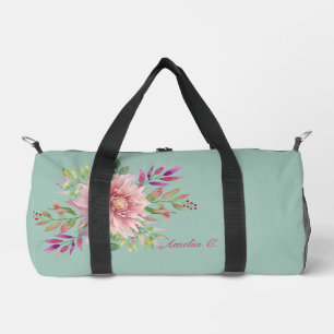 Hübsche Aquamarine und rosafarbene Blumen Duffle Bag