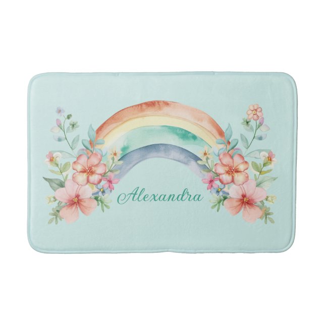 Hübsche Aquarell-Blume und Regenbogen Badematte (Vorderseite)